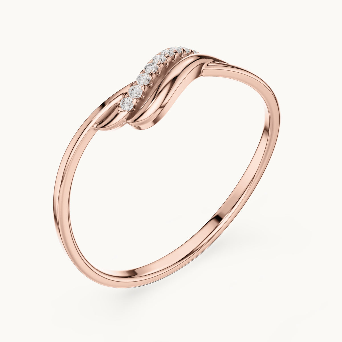 Round lab-grown diamond pavé wave ring in rose gold, 0.036 CT TW, view 2
