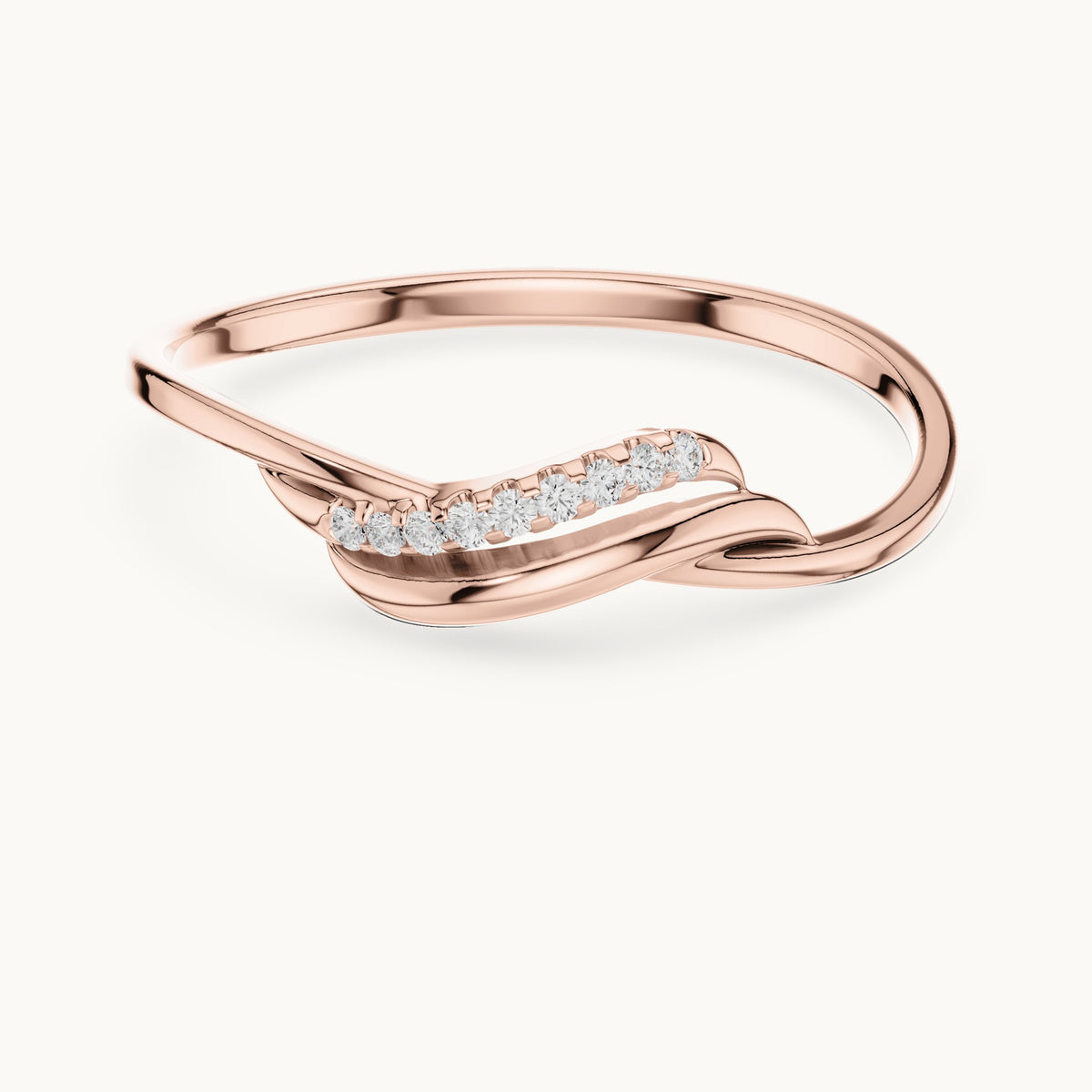 Round lab-grown diamond pavé wave ring in rose gold, 0.036 CT TW, view 4