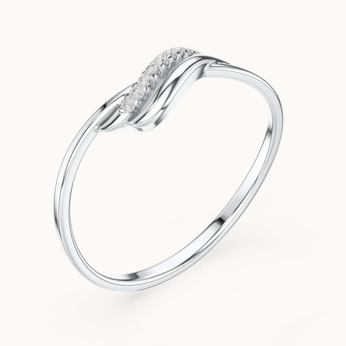 Round lab-grown diamond pavé wave ring in white gold, 0.036 CT TW, view 2