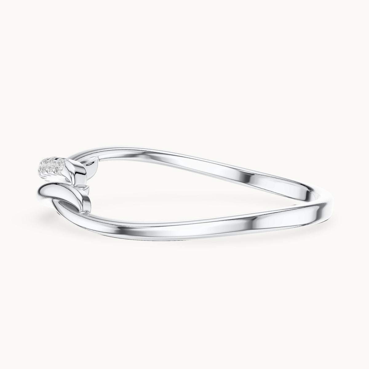 Round lab-grown diamond pavé wave ring in white gold, 0.036 CT TW, view 3