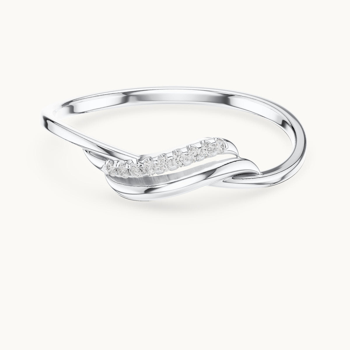 Round lab-grown diamond pavé wave ring in white gold, 0.036 CT TW, view 4