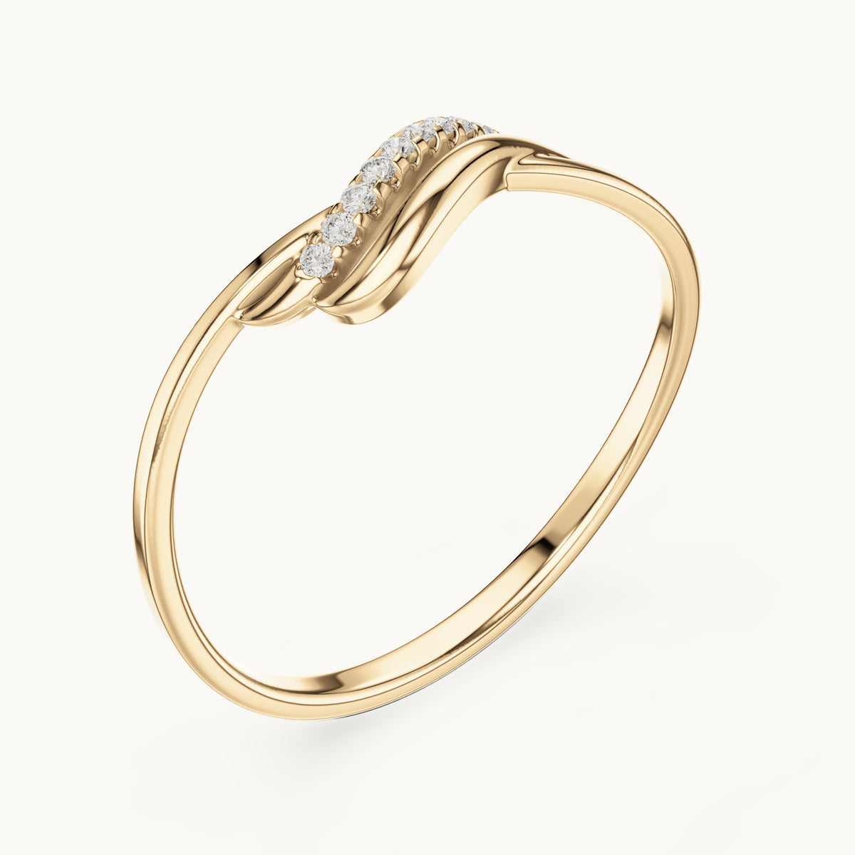 Round lab-grown diamond pavé wave ring in yellow gold, 0.036 CT TW, view 2
