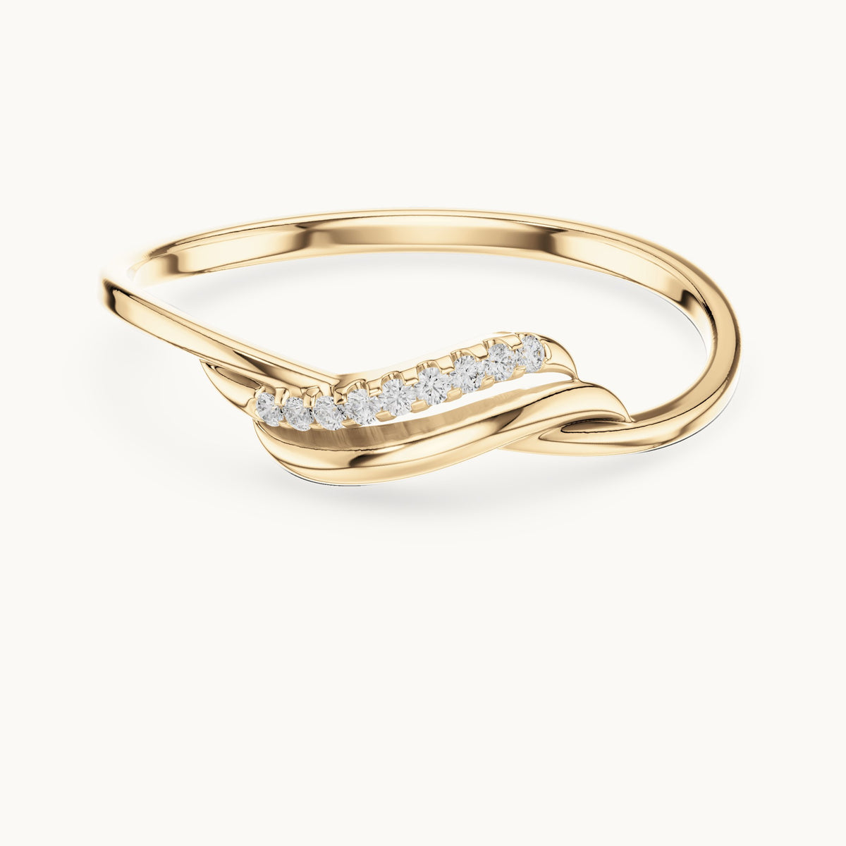 Round lab-grown diamond pavé wave ring in yellow gold, 0.036 CT TW, view 4