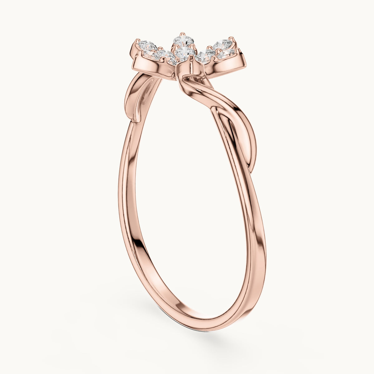 Round lab-grown diamond six-petal pave flower ring in rose gold, 0.132 CT TW, view 1