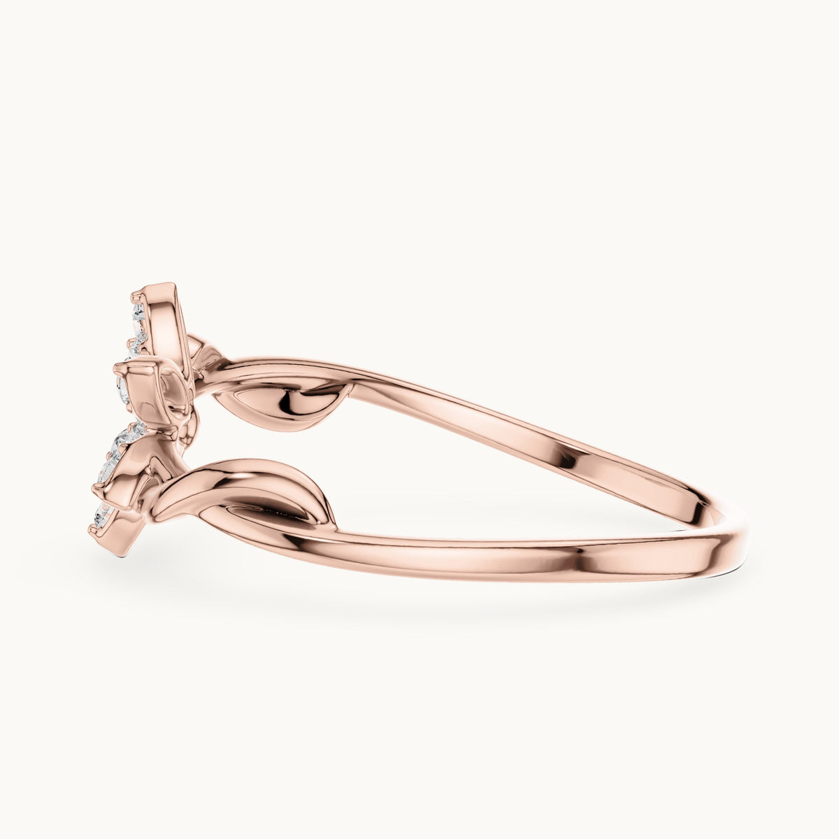 Round lab-grown diamond six-petal pave flower ring in rose gold, 0.132 CT TW, view 3