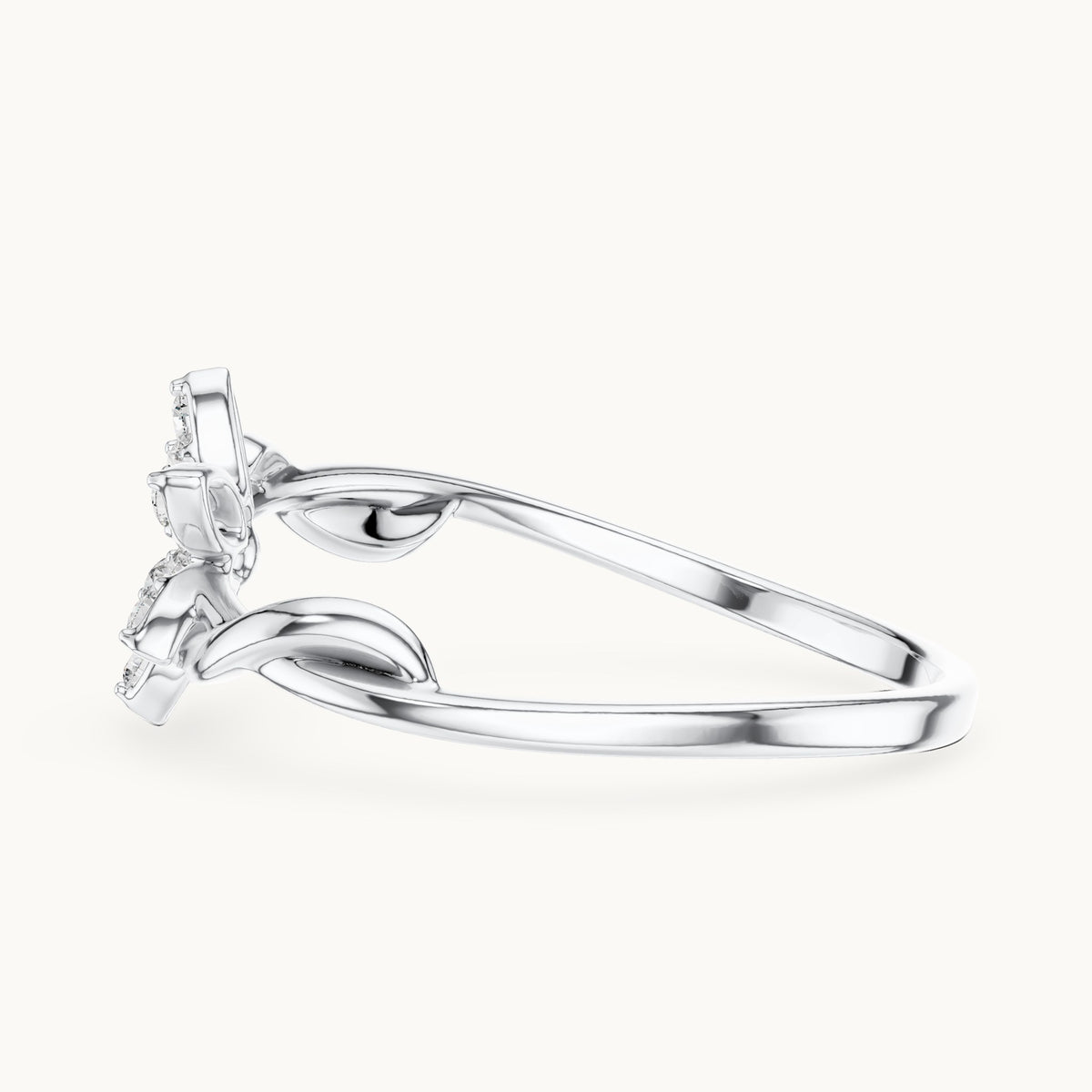 Round lab-grown diamond six-petal pave flower ring in white gold, 0.132 CT TW, view 3
