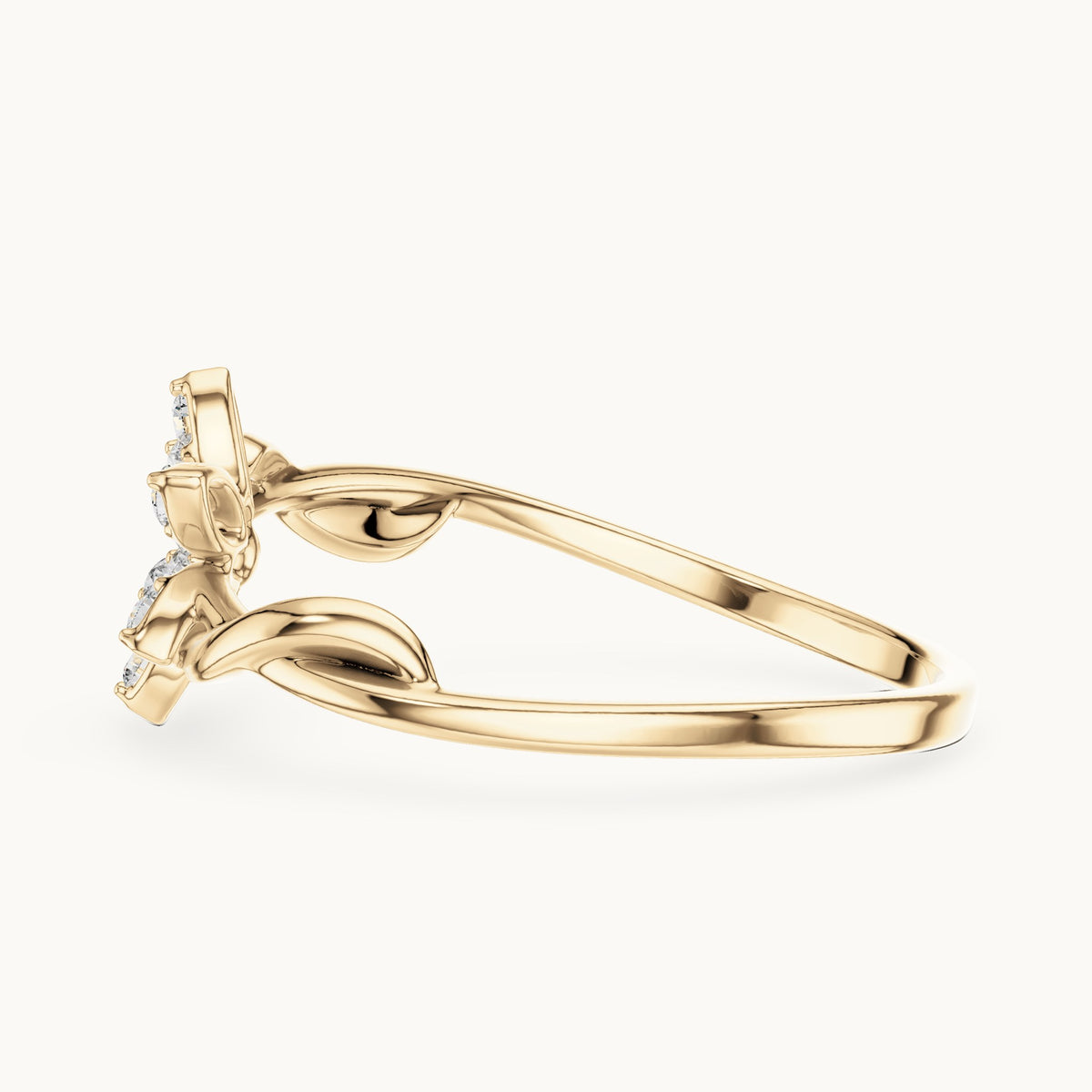 Round lab-grown diamond six-petal pave flower ring in yellow gold, 0.132 CT TW, view 3