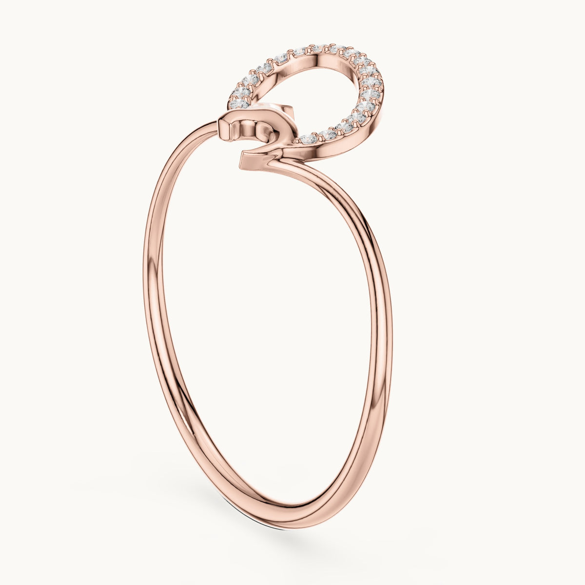 Round lab-grown diamond pave crescent leaf ring in rose gold, 0.054 CT TW, view 1