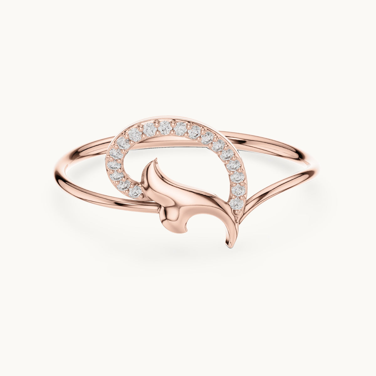 Round lab-grown diamond pave crescent leaf ring in rose gold, 0.054 CT TW, view 4
