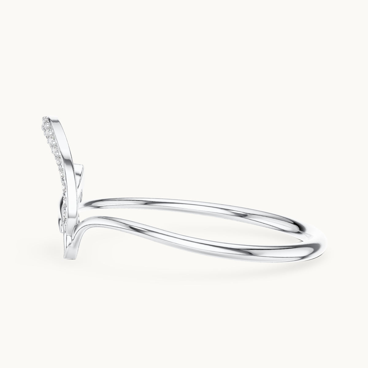 Round lab-grown diamond pave crescent leaf ring in white gold, 0.054 CT TW, view 3