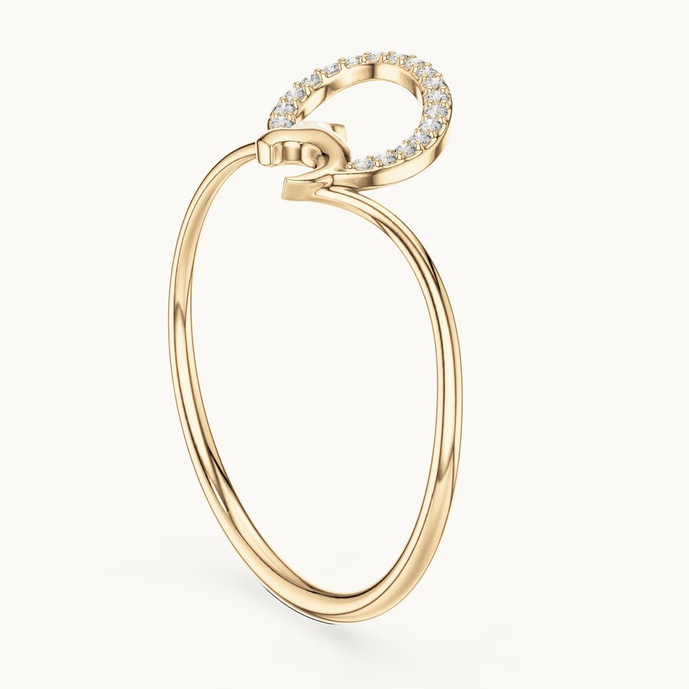 Round lab-grown diamond pave crescent leaf ring in yellow gold, 0.054 CT TW, view 1