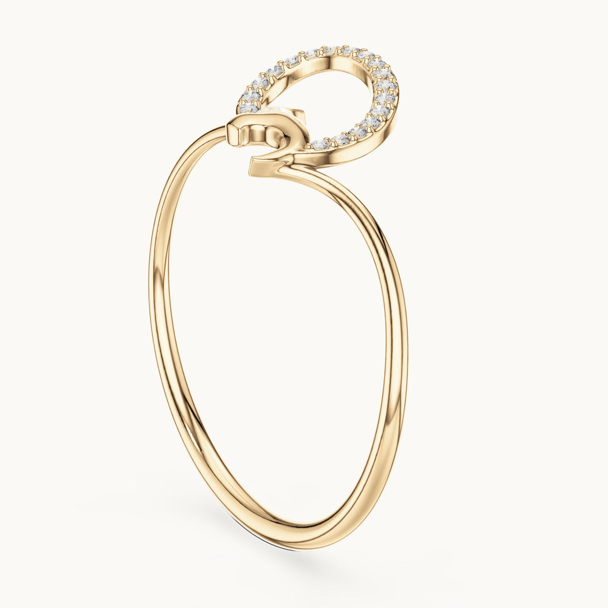 Round lab-grown diamond pave crescent leaf ring in yellow gold, 0.054 CT TW, view 1