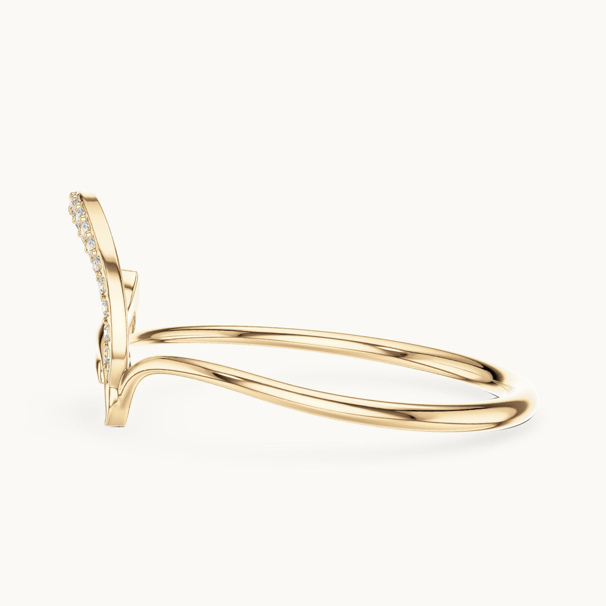 Round lab-grown diamond pave crescent leaf ring in yellow gold, 0.054 CT TW, view 3