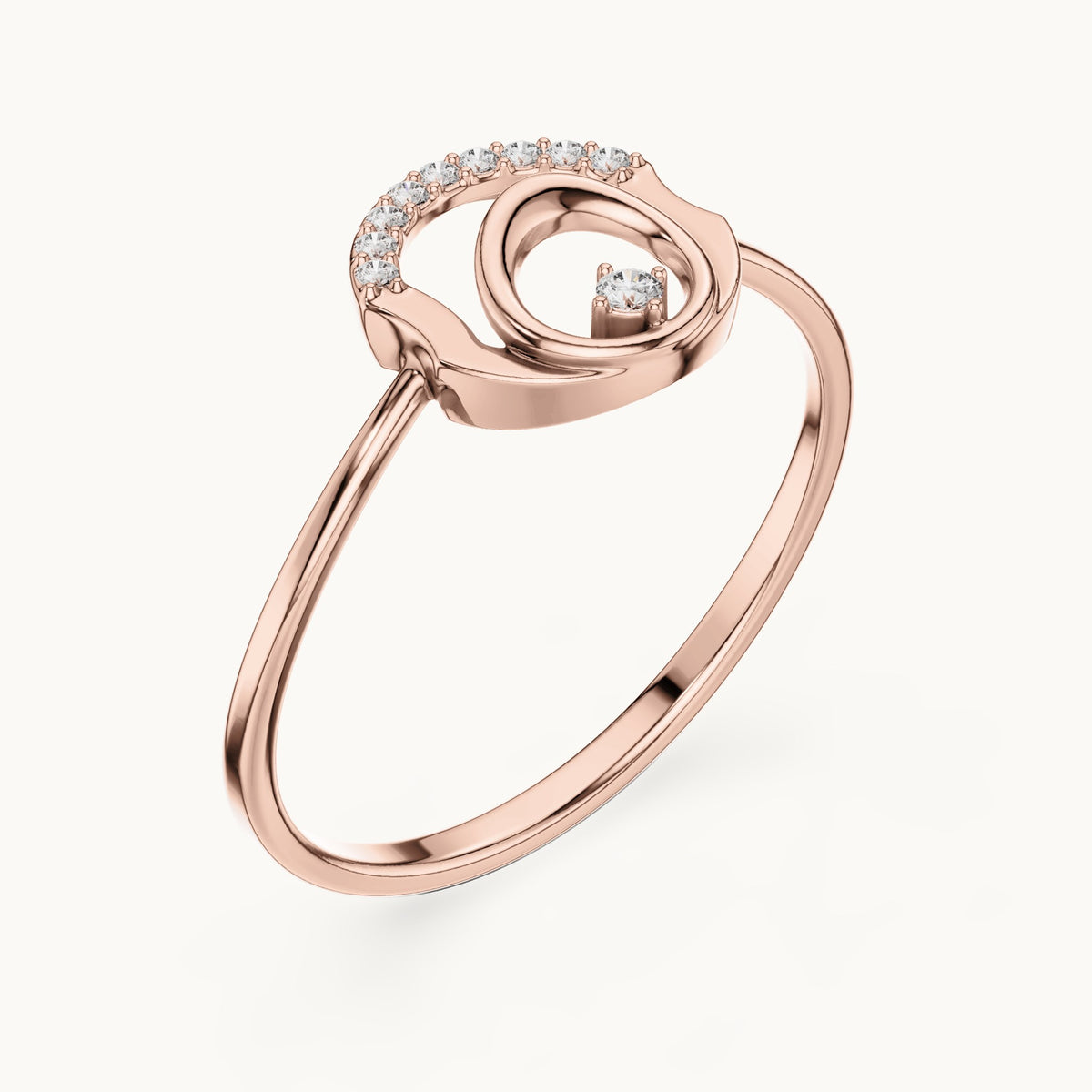 Round lab-grown diamond open circle arch ring in rose gold, 0.047 CT TW, view 2