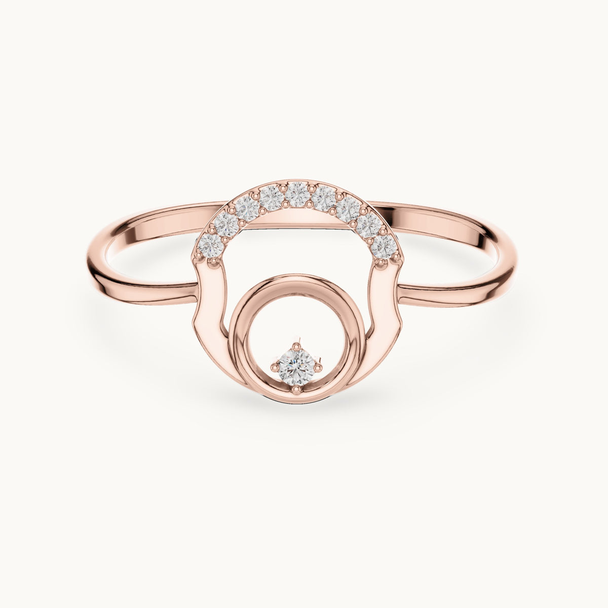 Round lab-grown diamond open circle arch ring in rose gold, 0.047 CT TW, view 4