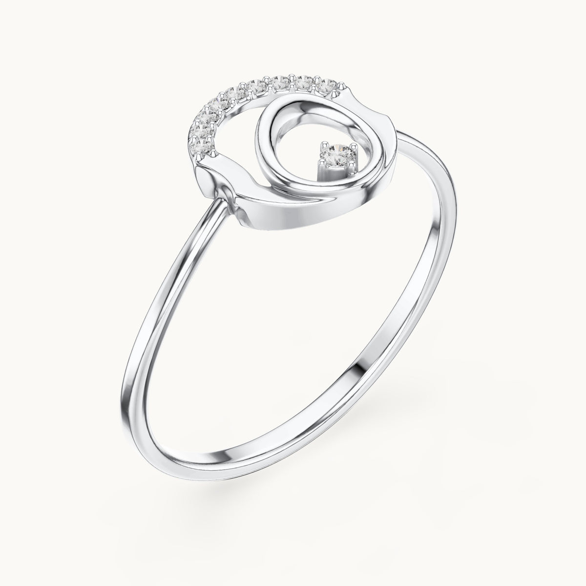 Round lab-grown diamond open circle arch ring in white gold, 0.047 CT TW, view 2