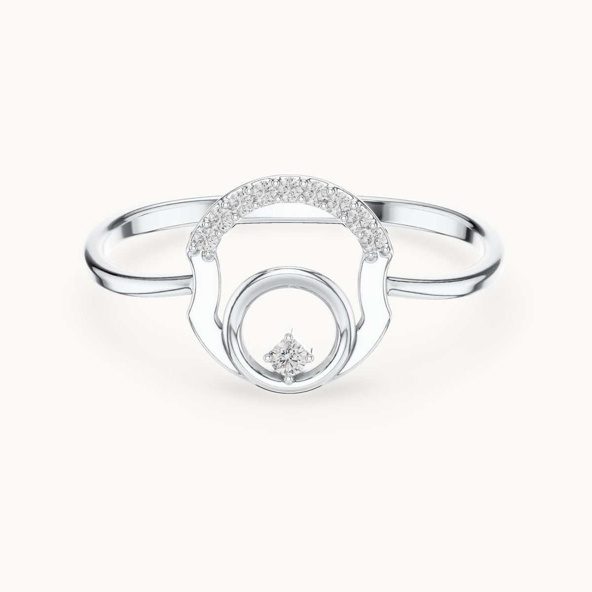 Round lab-grown diamond open circle arch ring in white gold, 0.047 CT TW, view 4