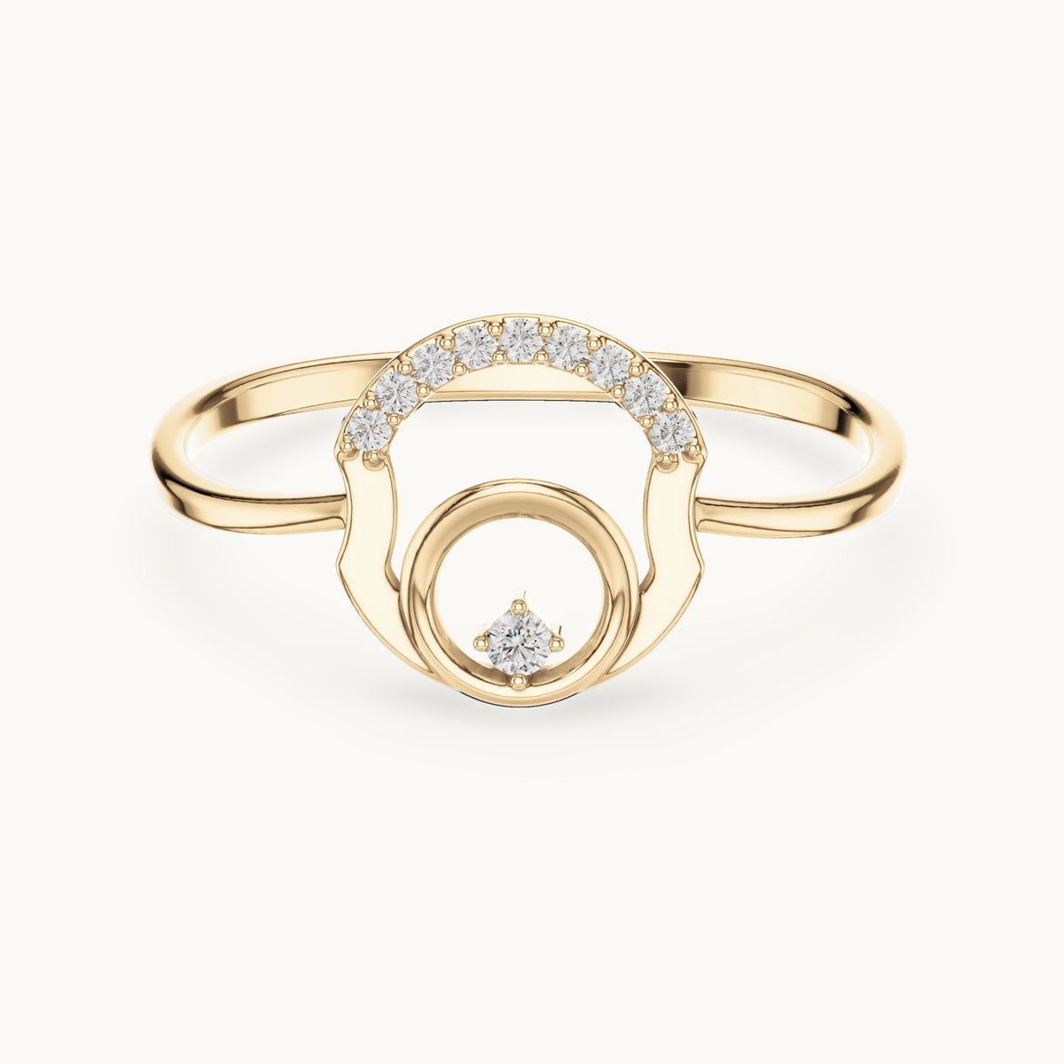 Round lab-grown diamond open circle arch ring in yellow gold, 0.047 CT TW, view 4