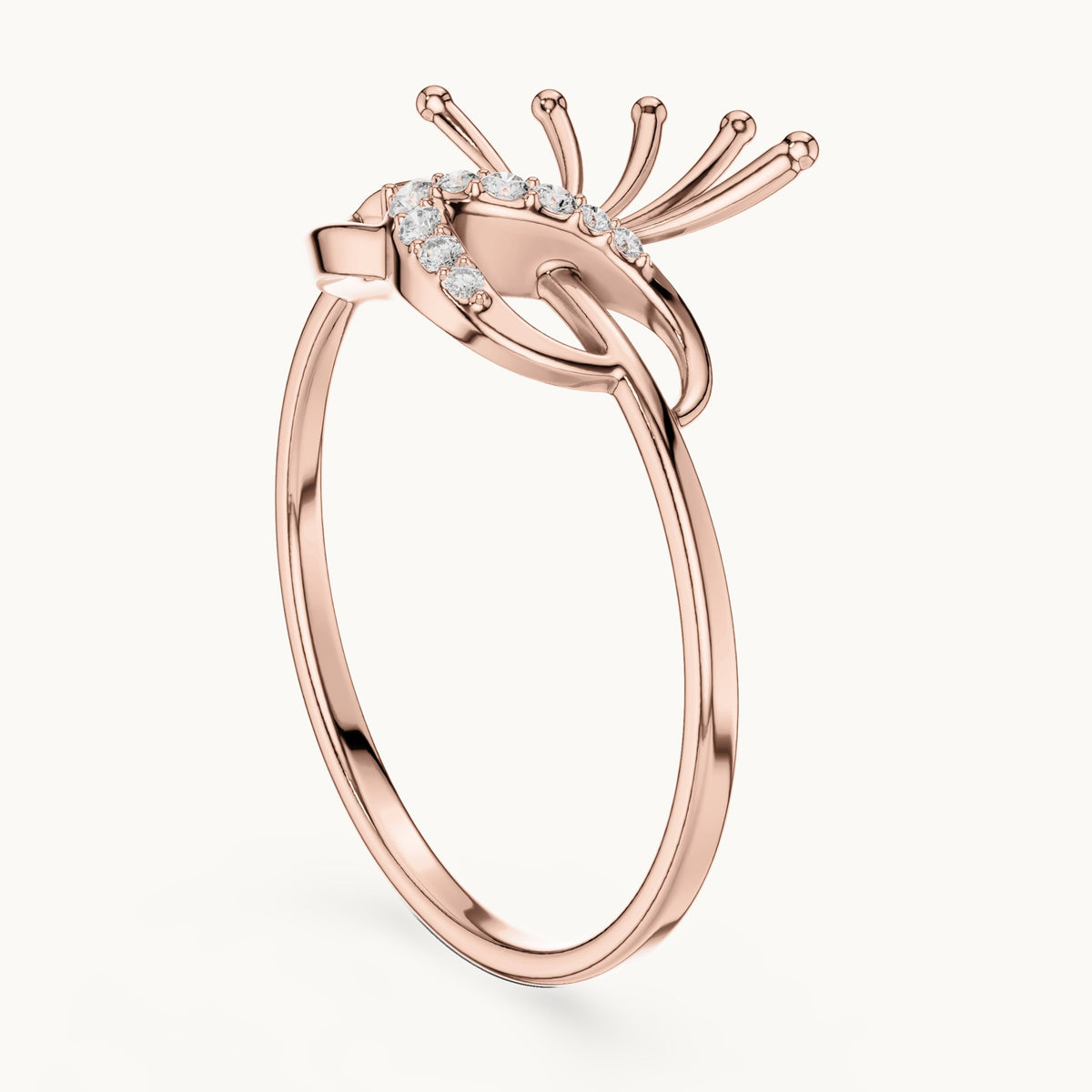 Round lab-grown diamond swoosh bypass ring with gold spray in rose gold, 0.061 CT TW, view 1