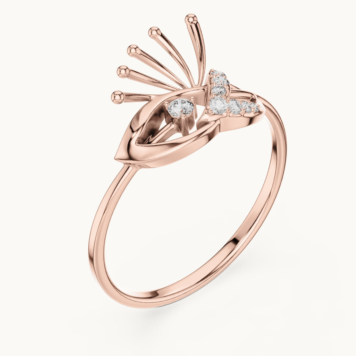 Round lab-grown diamond swoosh bypass ring with gold spray in rose gold, 0.061 CT TW, view 2