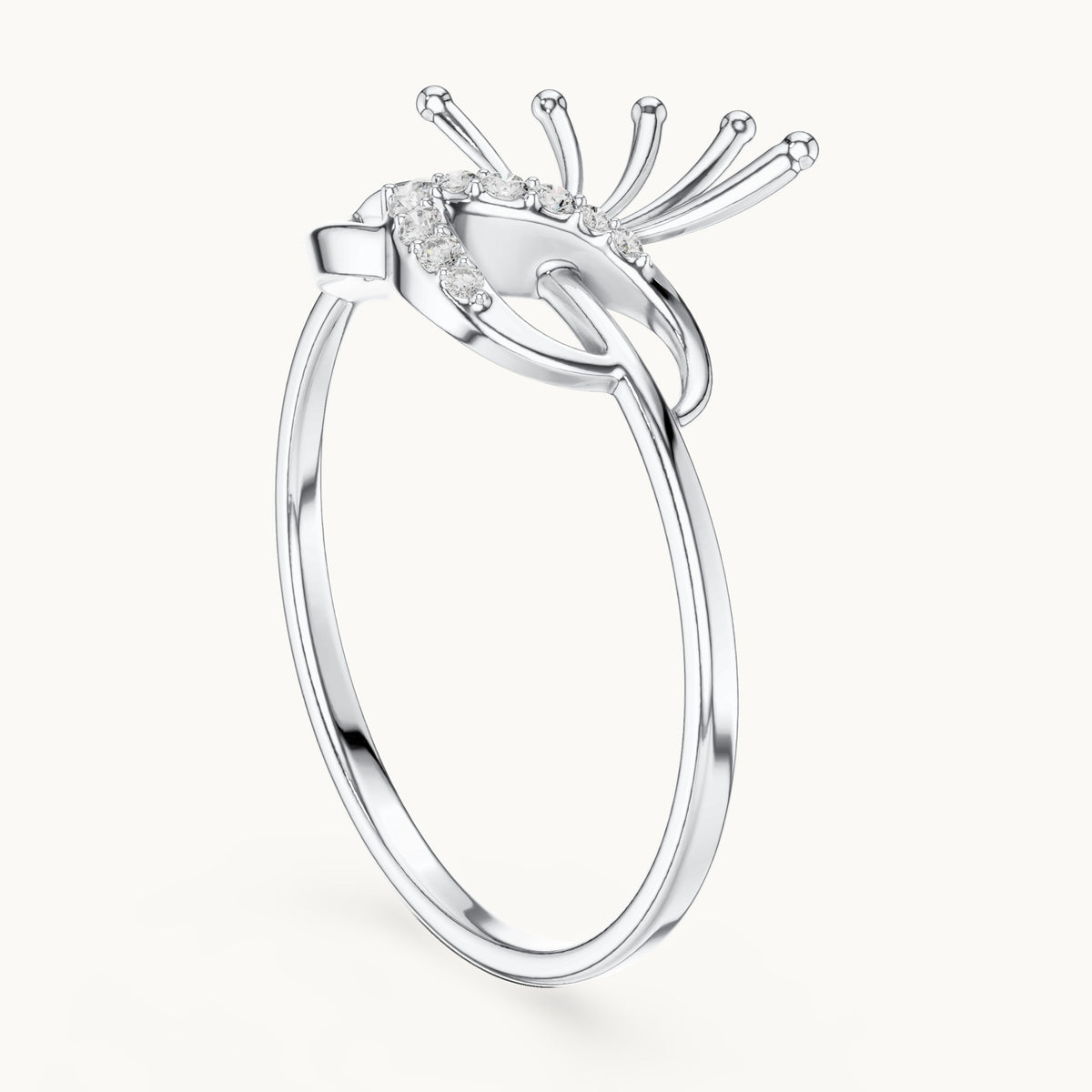 Round lab-grown diamond swoosh bypass ring with gold spray in white gold, 0.061 CT TW, view 1