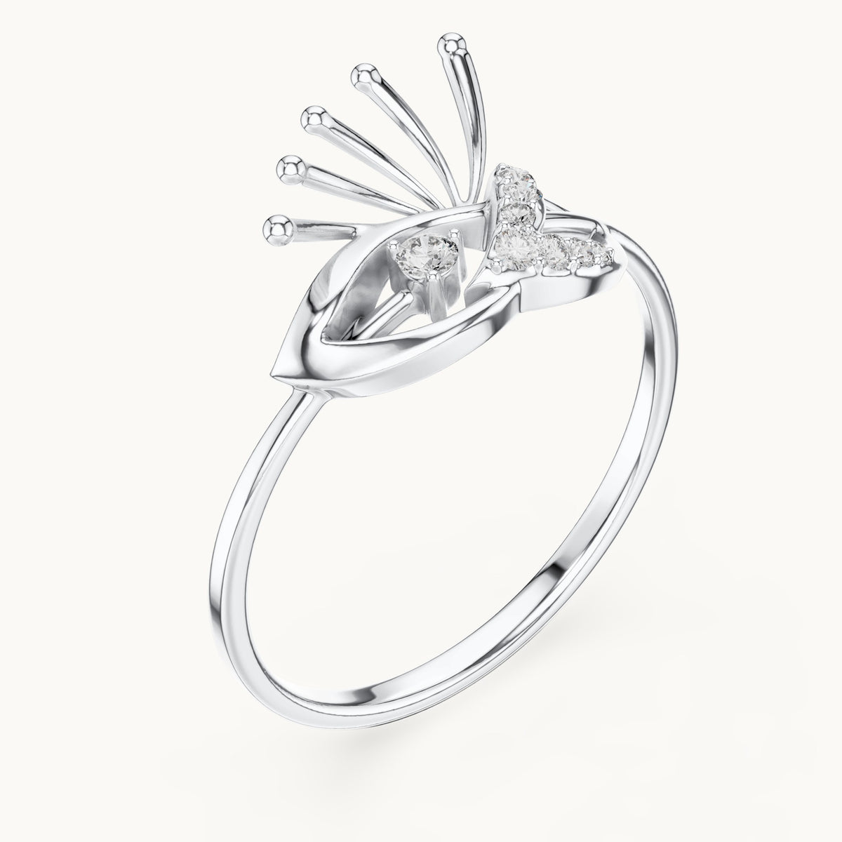 Round lab-grown diamond swoosh bypass ring with gold spray in white gold, 0.061 CT TW, view 2