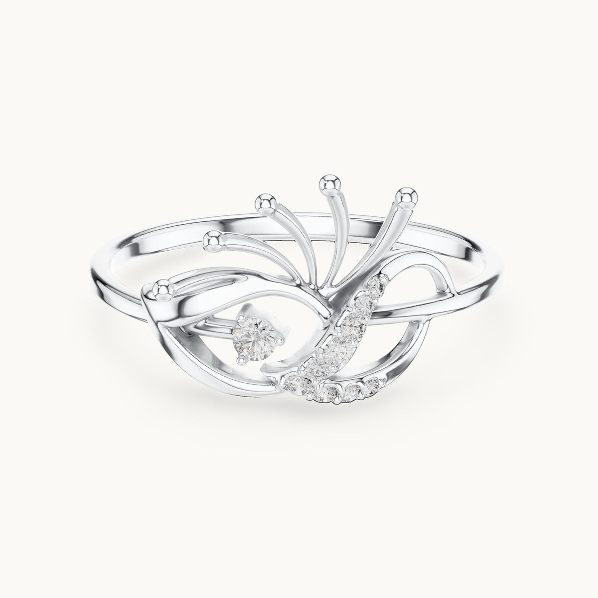 Round lab-grown diamond swoosh bypass ring with gold spray in white gold, 0.061 CT TW, view 4