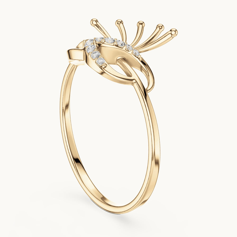 Round lab-grown diamond swoosh bypass ring with gold spray in yellow gold, 0.061 CT TW, view 1