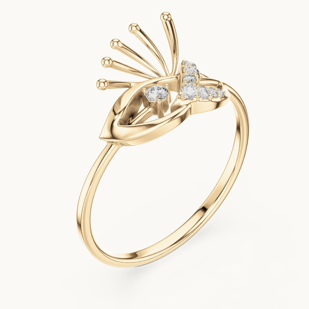 Round lab-grown diamond swoosh bypass ring with gold spray in yellow gold, 0.061 CT TW, view 2
