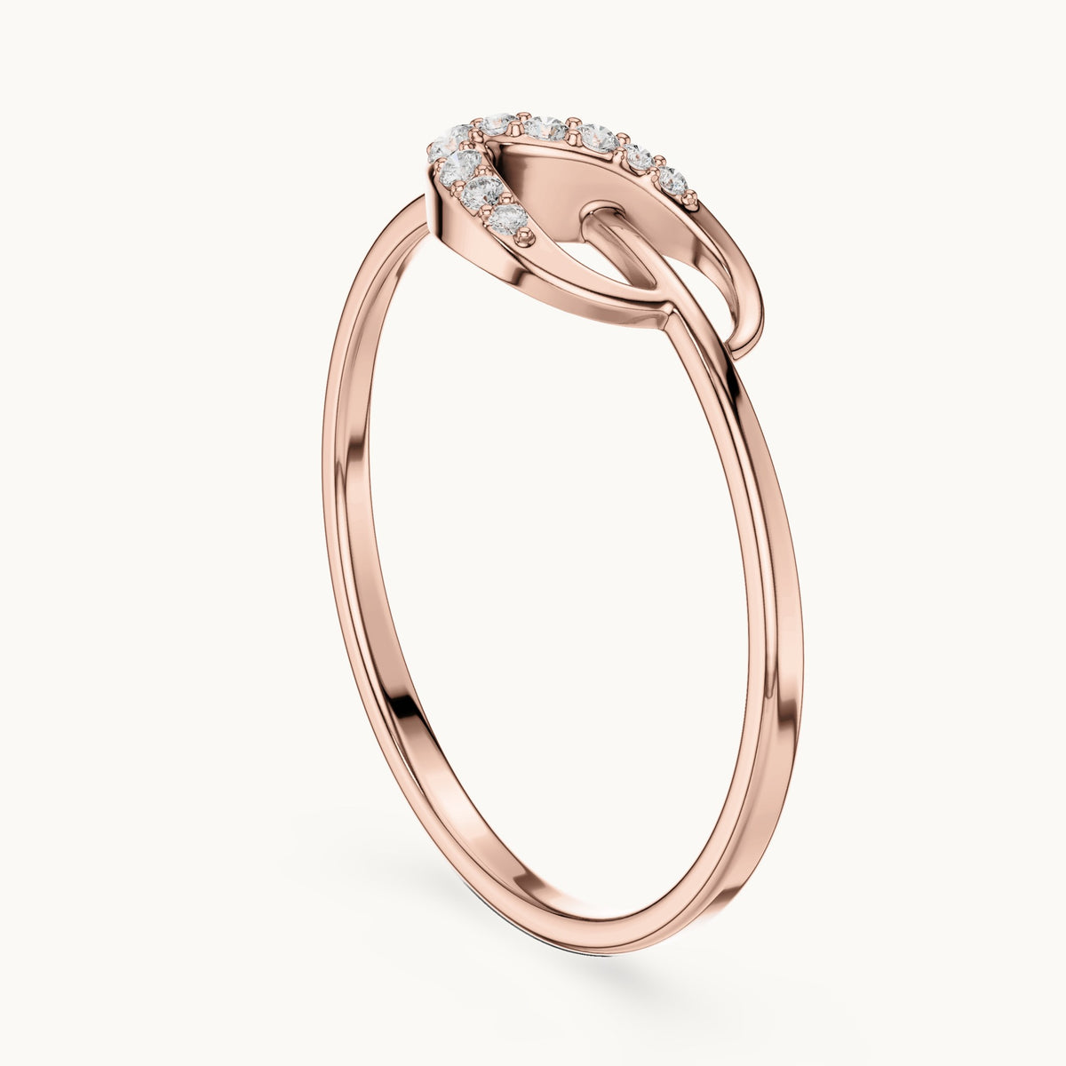 Round lab-grown diamond swoosh bypass ring in rose gold, 0.061 CT TW, view 1