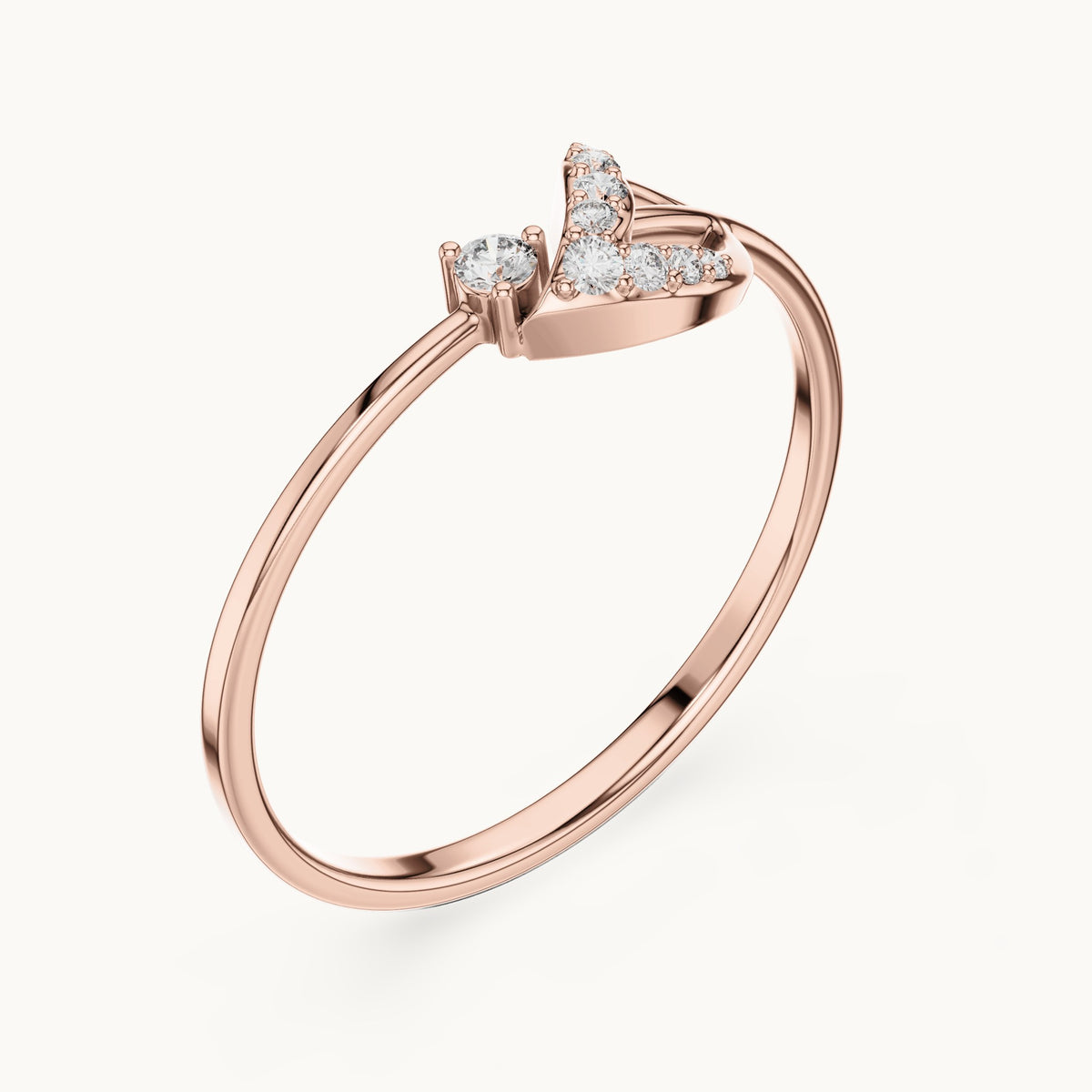 Round lab-grown diamond swoosh bypass ring in rose gold, 0.061 CT TW, view 2