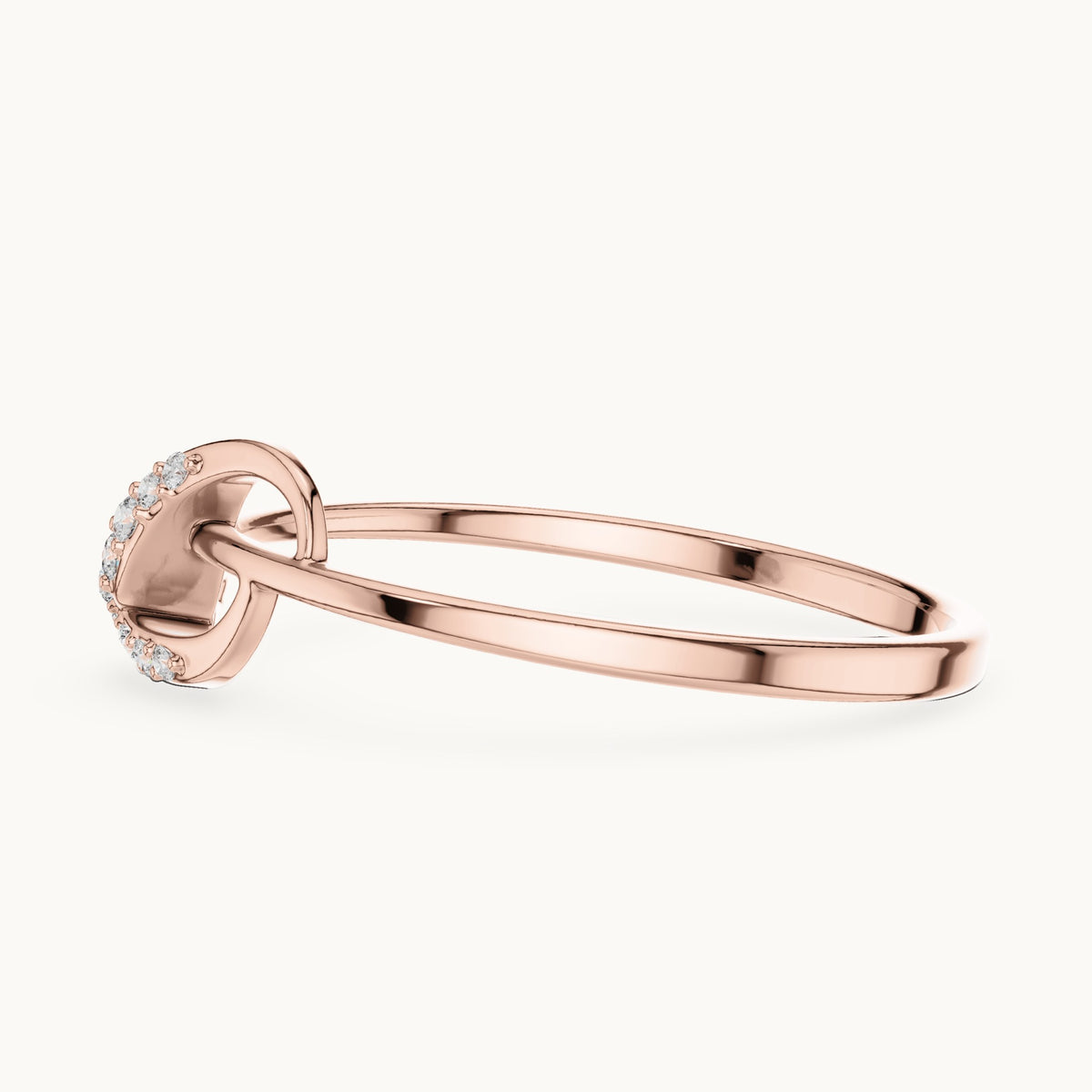 Round lab-grown diamond swoosh bypass ring in rose gold, 0.061 CT TW, view 3