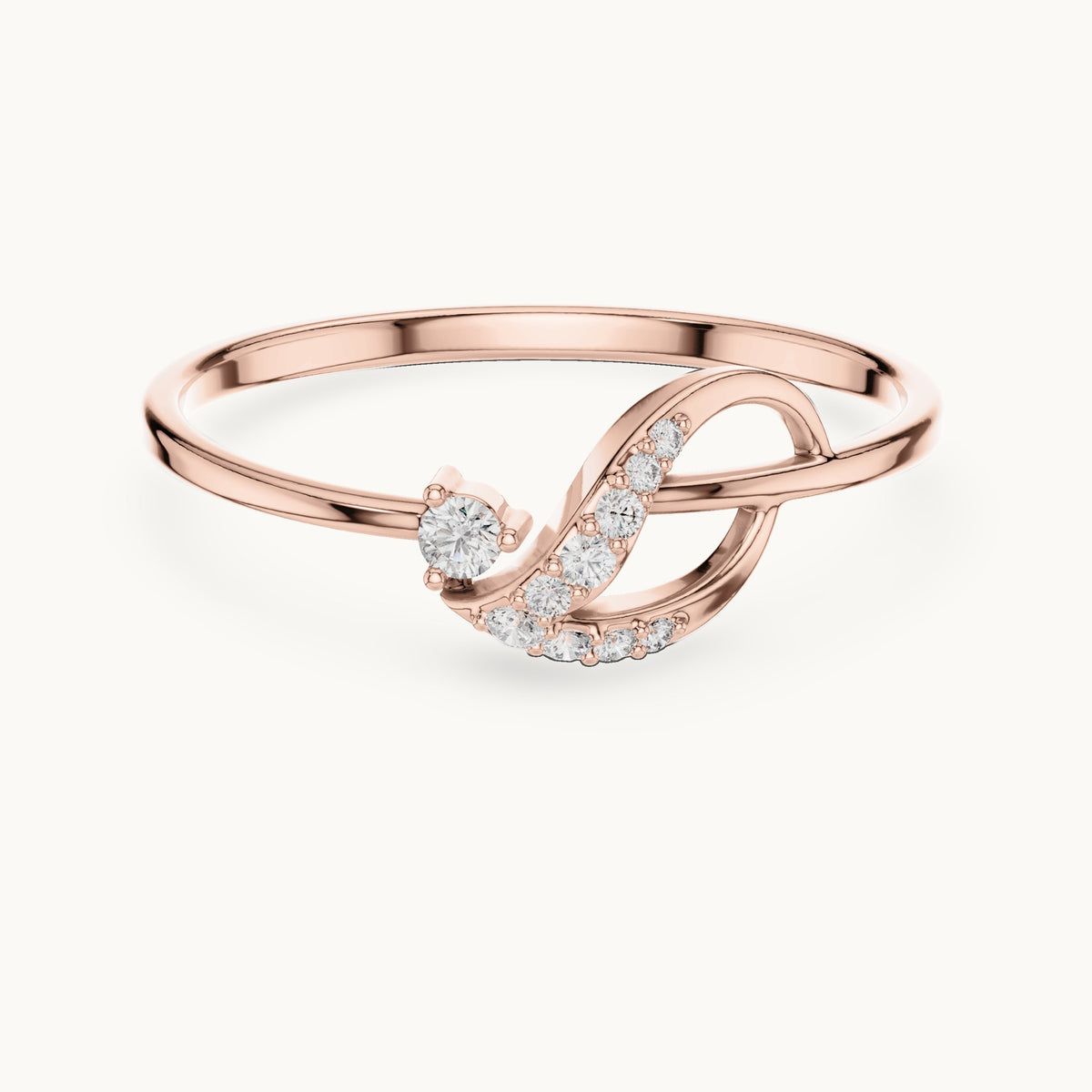 Round lab-grown diamond swoosh bypass ring in rose gold, 0.061 CT TW, view 4