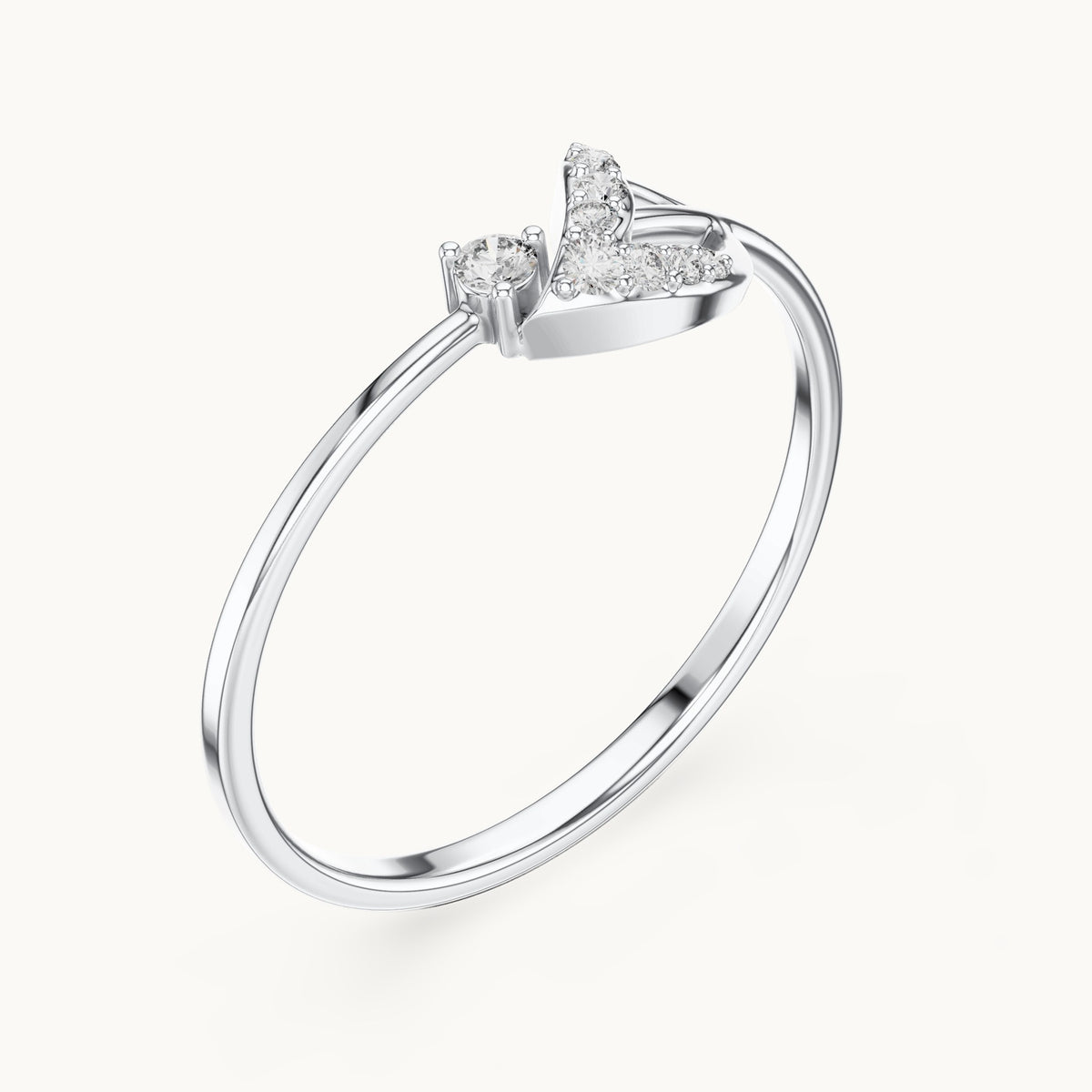Round lab-grown diamond swoosh bypass ring in white gold, 0.061 CT TW, view 2