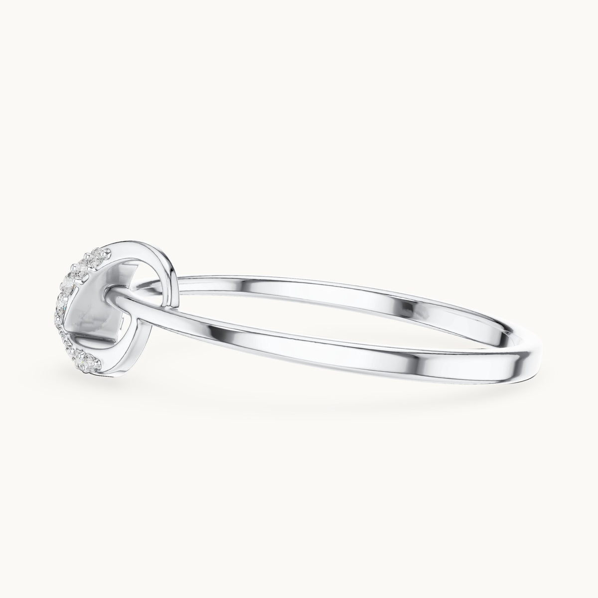 Round lab-grown diamond swoosh bypass ring in white gold, 0.061 CT TW, view 3