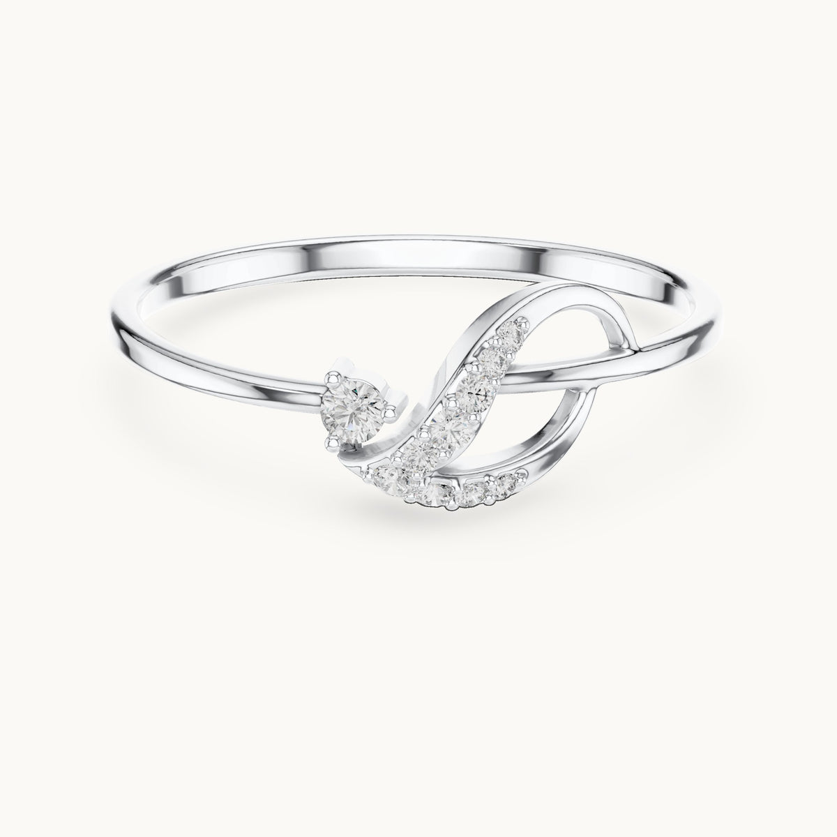 Round lab-grown diamond swoosh bypass ring in white gold, 0.061 CT TW, view 4