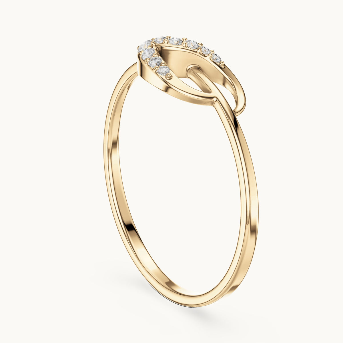 Round lab-grown diamond swoosh bypass ring in yellow gold, 0.061 CT TW, view 1