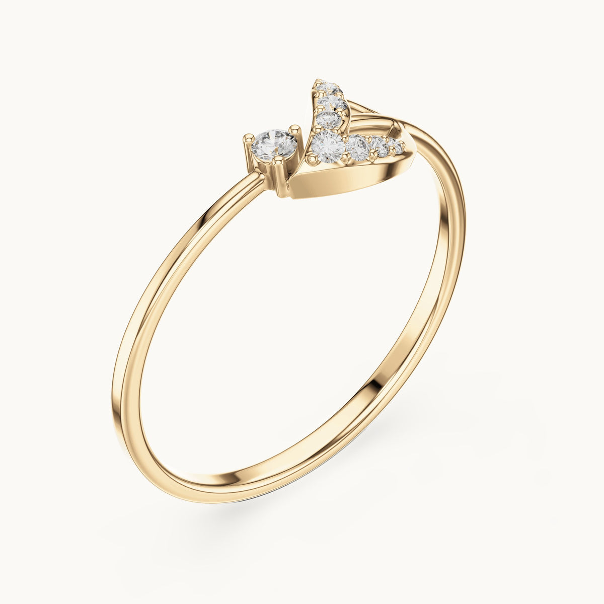 Round lab-grown diamond swoosh bypass ring in yellow gold, 0.061 CT TW, view 2