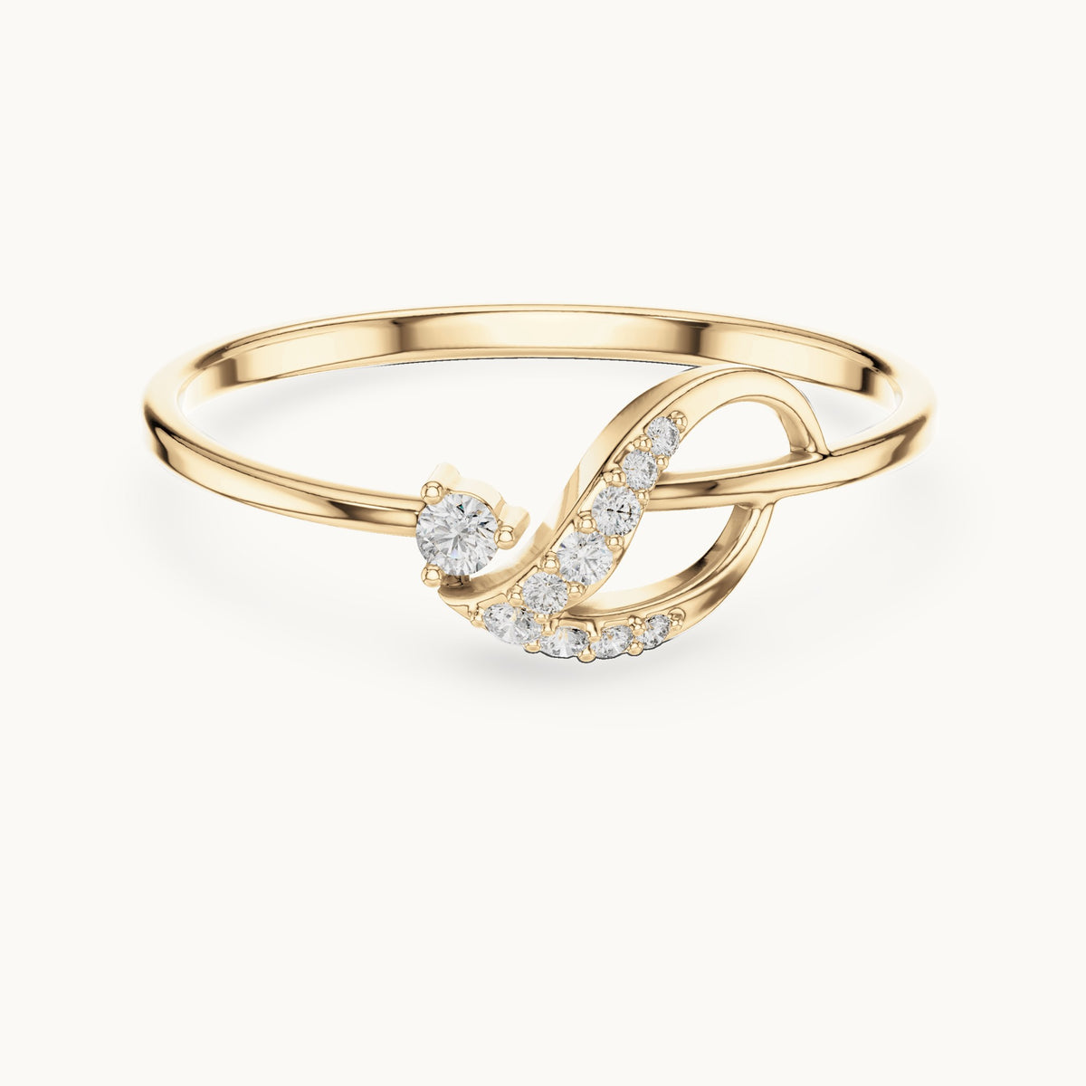 Round lab-grown diamond swoosh bypass ring in yellow gold, 0.061 CT TW, view 4