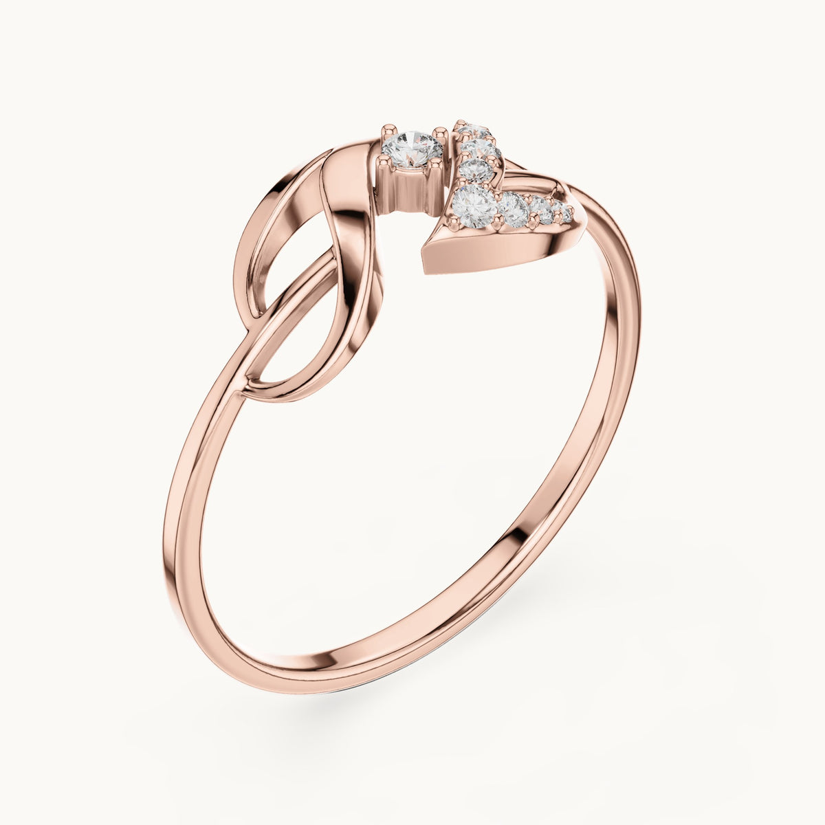 Round lab-grown diamond leaf swoosh bypass ring in rose gold, 0.061 CT TW, view 2