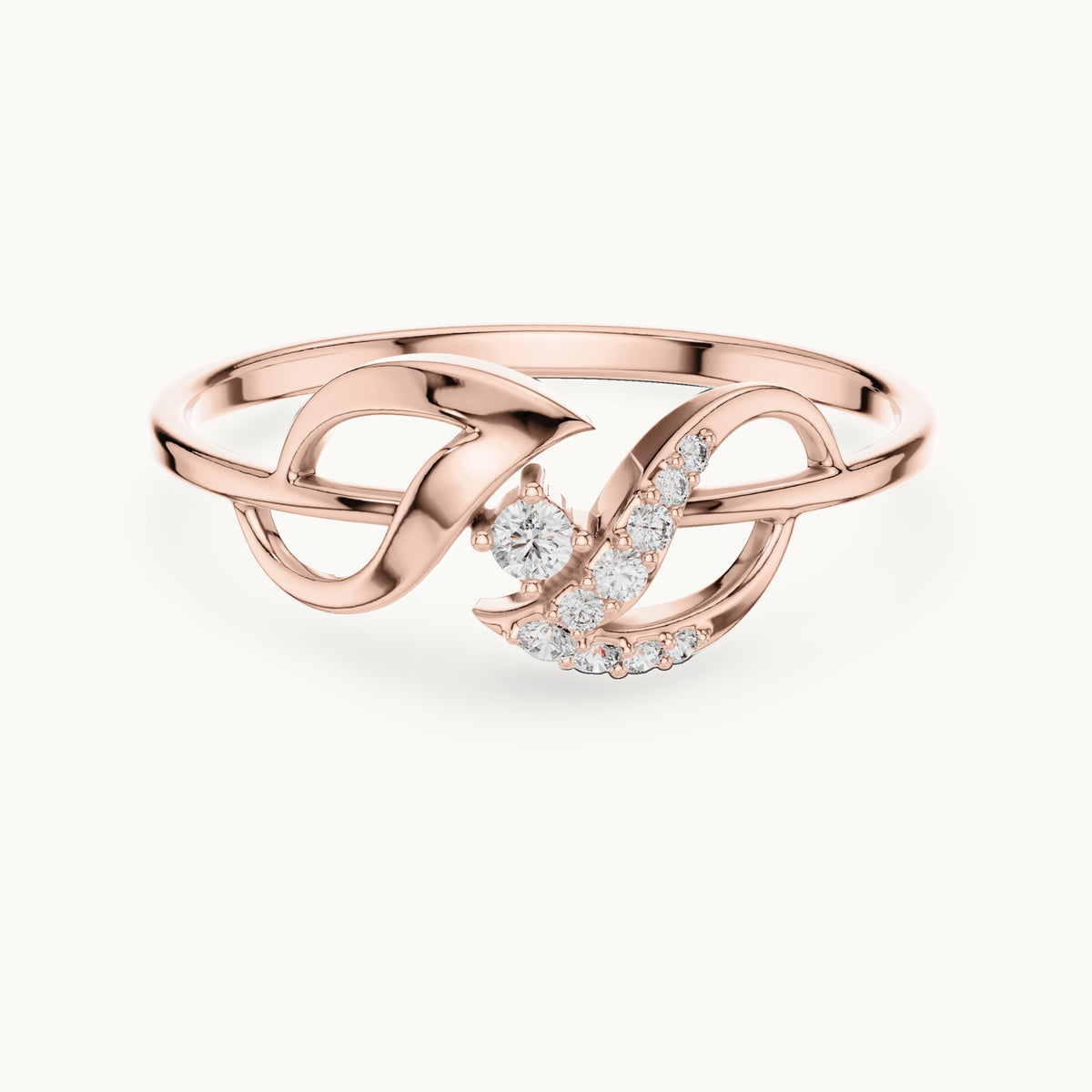 Round lab-grown diamond leaf swoosh bypass ring in rose gold, 0.061 CT TW, view 4