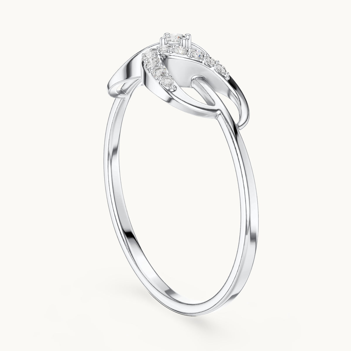 Round lab-grown diamond leaf swoosh bypass ring in white gold, 0.061 CT TW, view 1