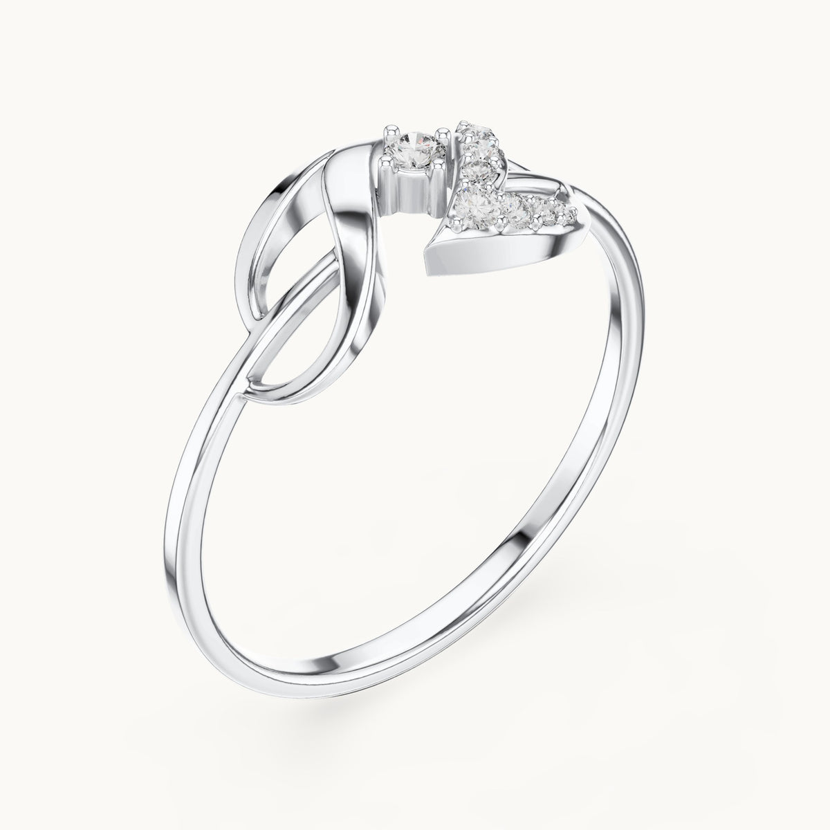 Round lab-grown diamond leaf swoosh bypass ring in white gold, 0.061 CT TW, view 2