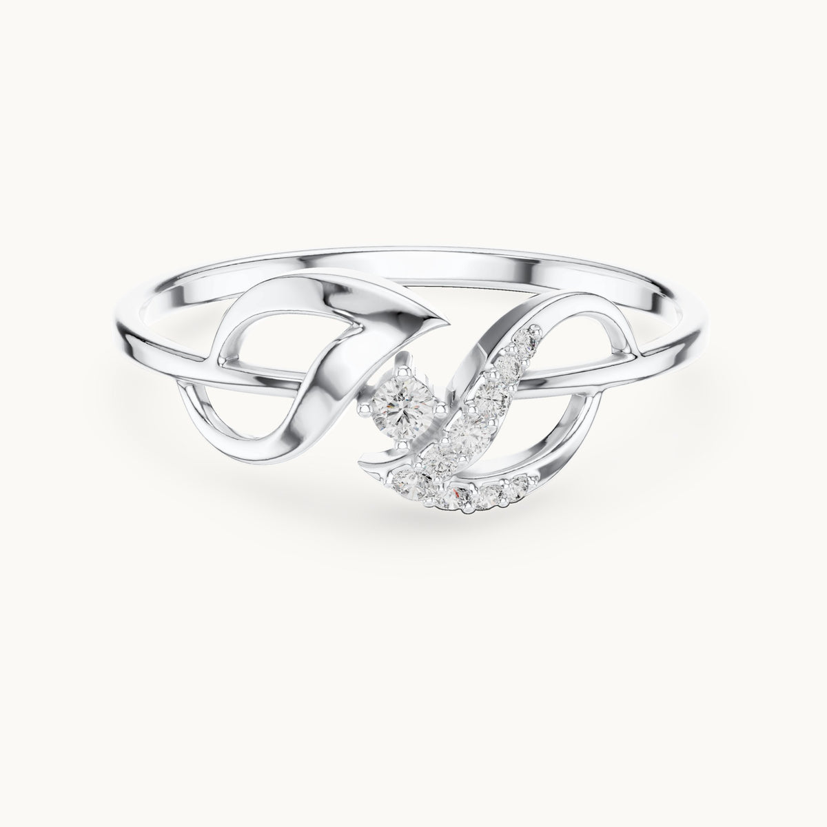 Round lab-grown diamond leaf swoosh bypass ring in white gold, 0.061 CT TW, view 4