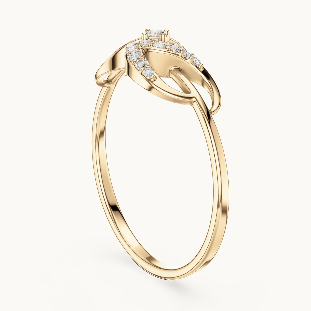 Round lab-grown diamond leaf swoosh bypass ring in yellow gold, 0.061 CT TW, view 1