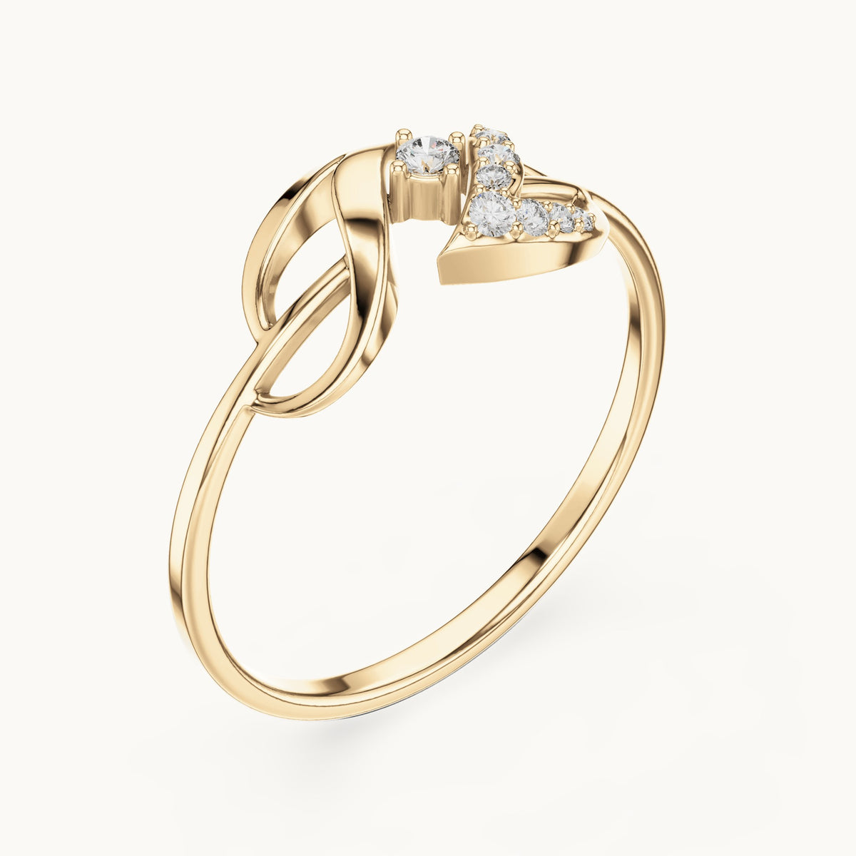 Round lab-grown diamond leaf swoosh bypass ring in yellow gold, 0.061 CT TW, view 2