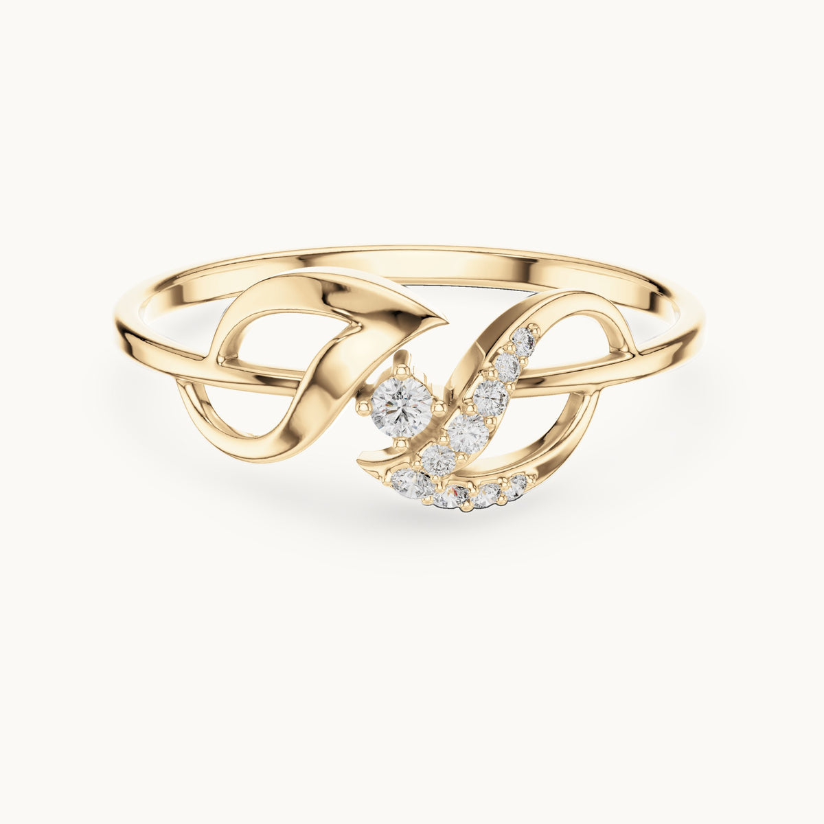 Round lab-grown diamond leaf swoosh bypass ring in yellow gold, 0.061 CT TW, view 4