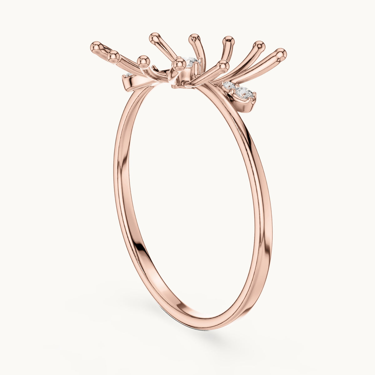 Round lab-grown diamond starburst spray ring in rose gold, 0.044 CT TW, view 1