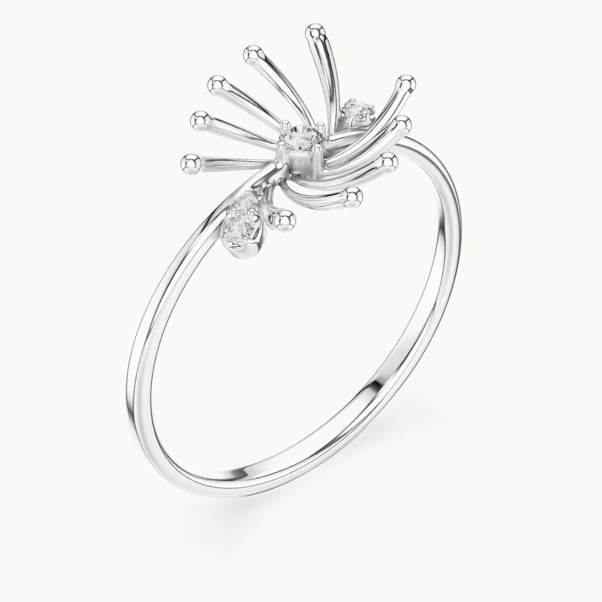 Round lab-grown diamond starburst spray ring in white gold, 0.044 CT TW, view 2