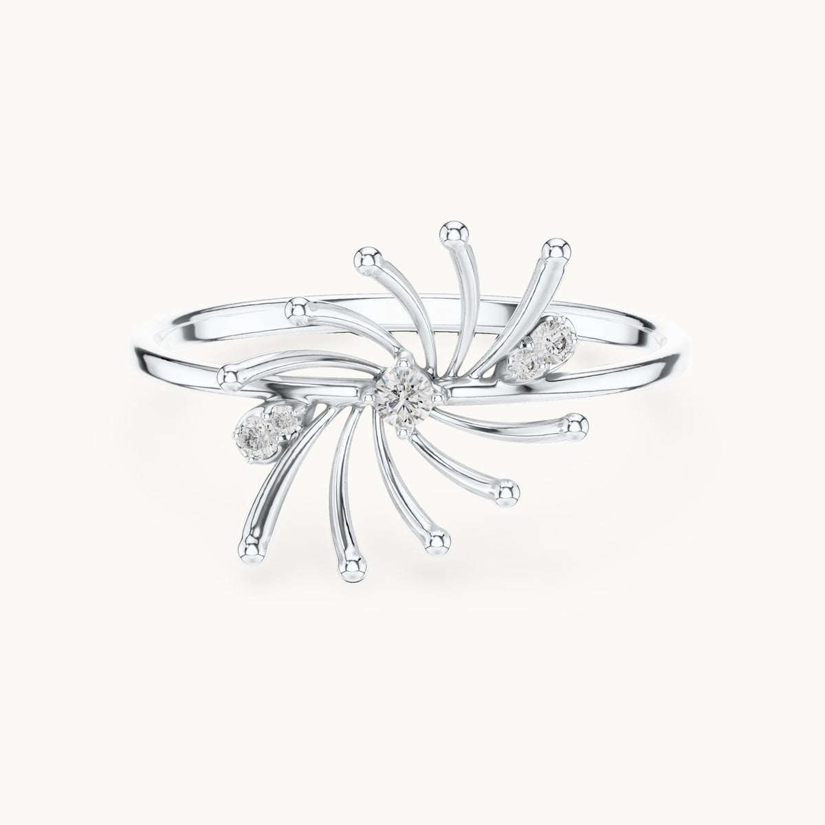Round lab-grown diamond starburst spray ring in white gold, 0.044 CT TW, view 4